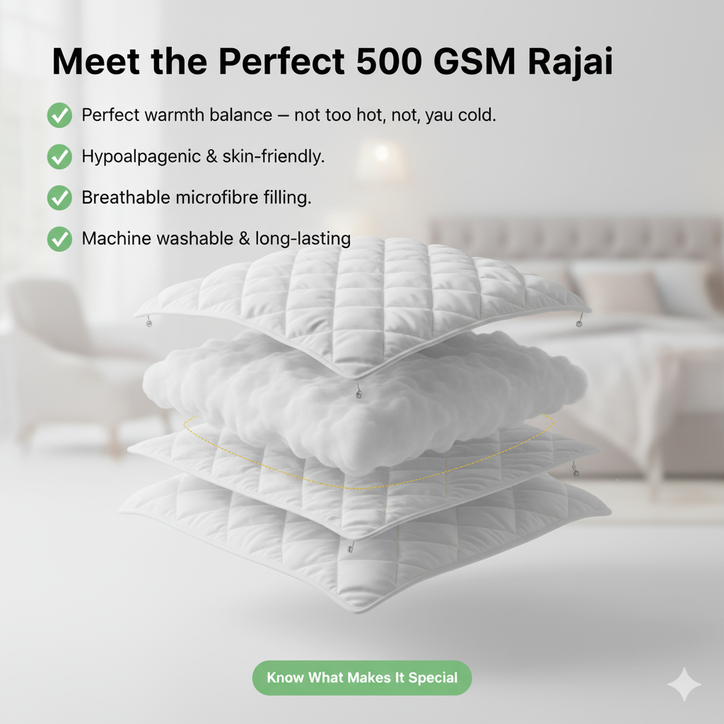 Exploded 3D view of rajai layers